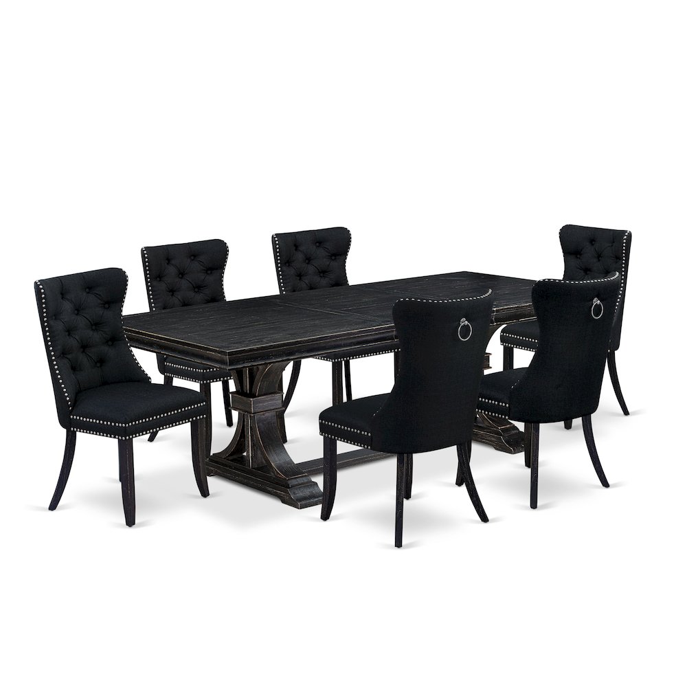 7 piece kitchen table set a dining table and 6 Linen Fabric padded chairs. Picture 1