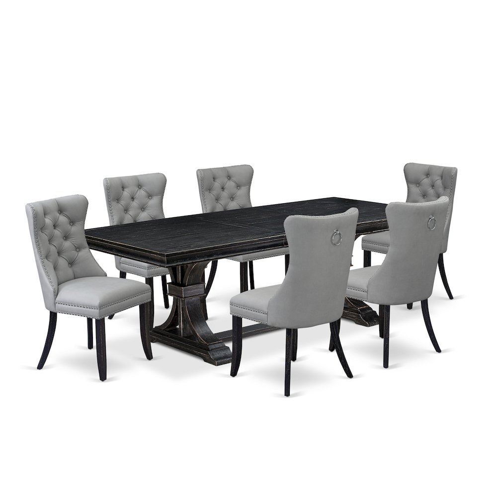7 piece modern dining set a kitchen table and 6 Faux Leather kitchen Chairs. Picture 1