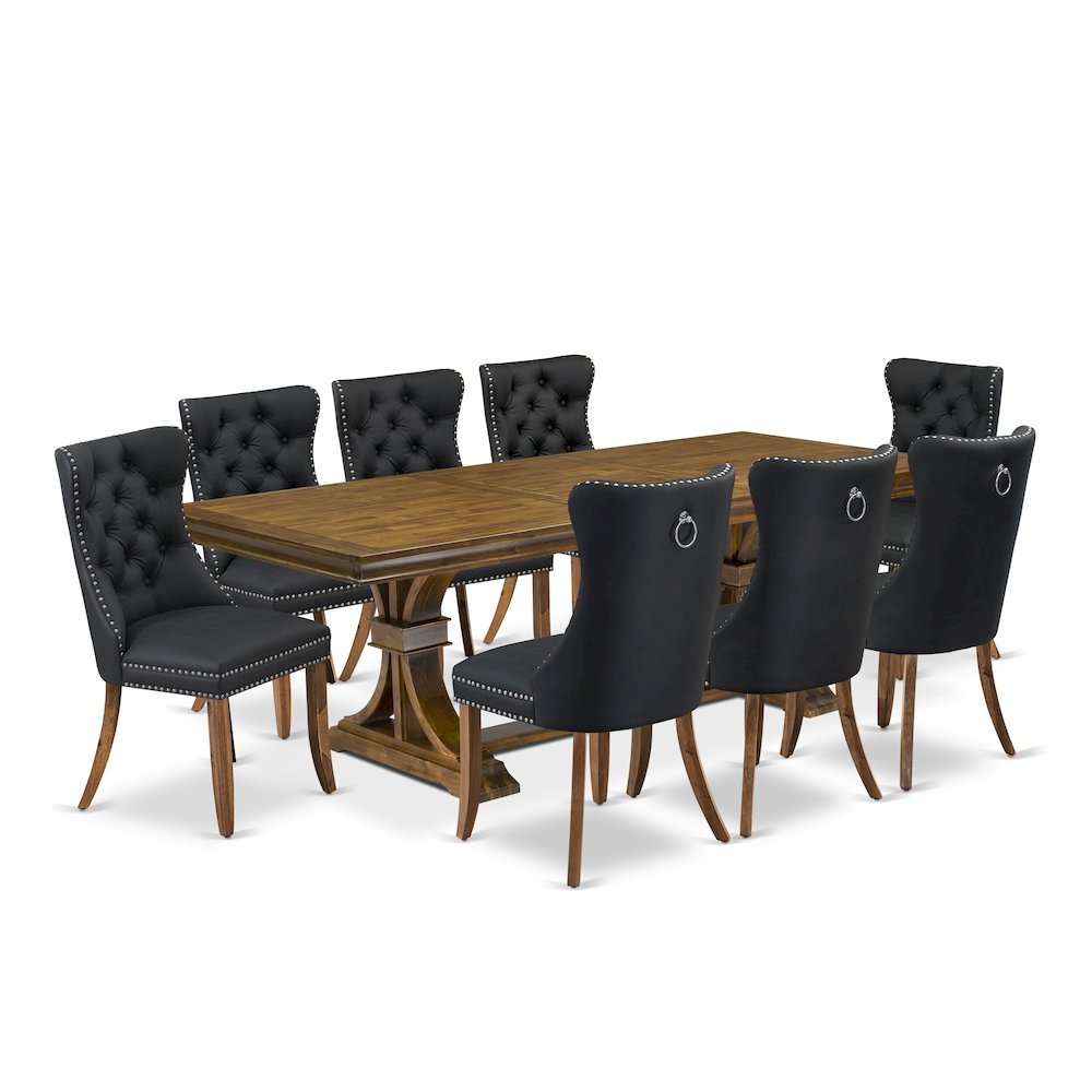 9 piece Modern Dining Table Set of a Kitchen Table and 8 Dark Grey Dinner Chairs. Picture 1