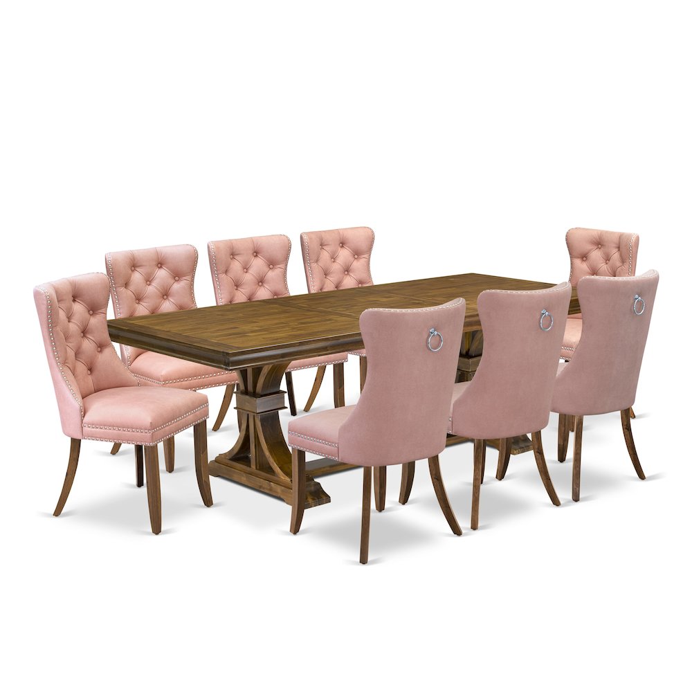 9 piece Mid Century Dining Table Set of a Kitchen Table and 8 Dinner Chairs. Picture 1
