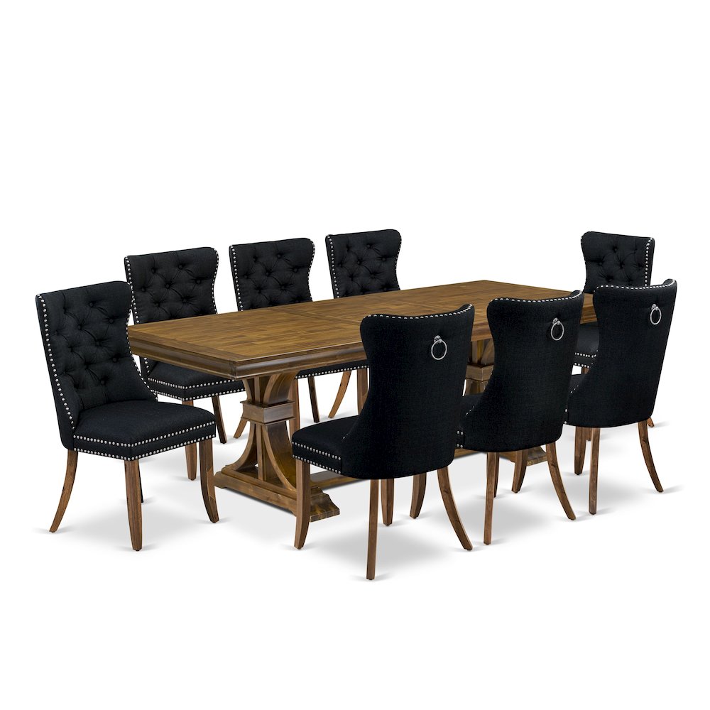 9 Pieces Dining Table Set a Rectangle Table and 8 Linen fabric Dining Chairs. Picture 1