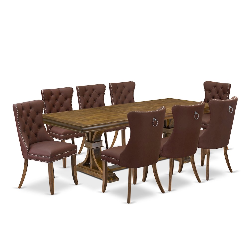 9 piece Kitchen Table Set of a Dining Table and 8 Faux Leather Dinner Chairs. Picture 1