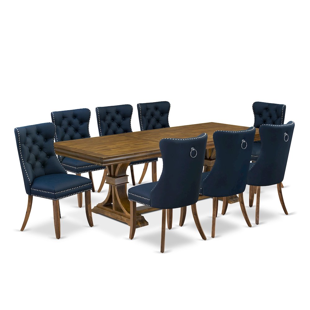 9 Pieces Dining Table Set a Rectangle Table and 8 Dining Chairs, Antique Walnut. Picture 1