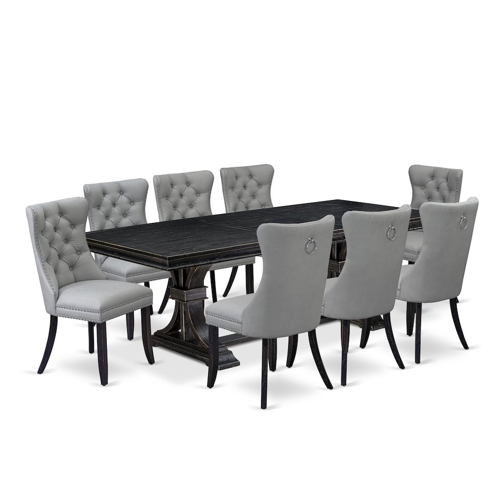 9 piece kitchen table set a dinner table and 8 Faux Leather dining Chairs. Picture 1