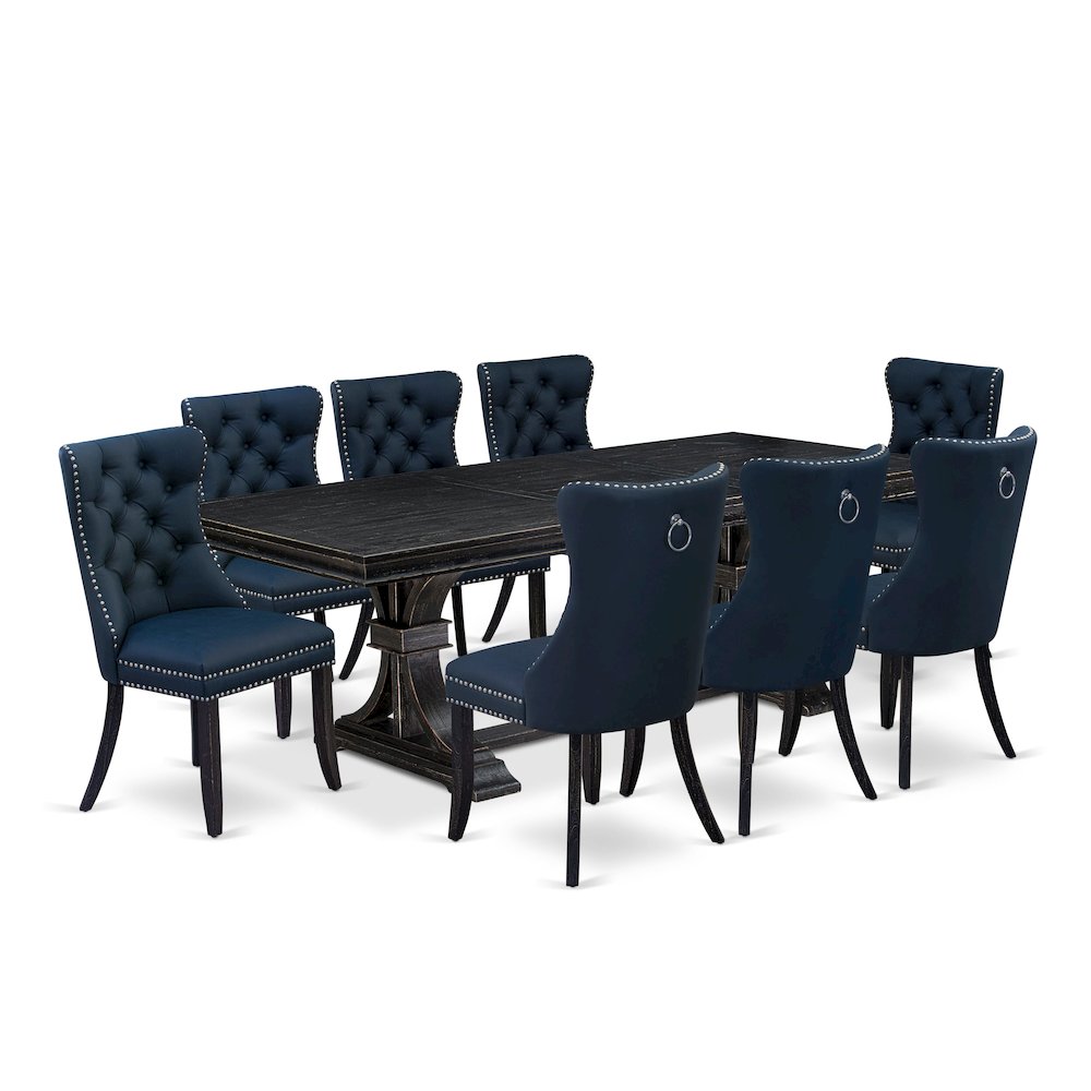 9 piece kitchen set includes a dining table and 8 Faux Leather dining Chairs. Picture 1