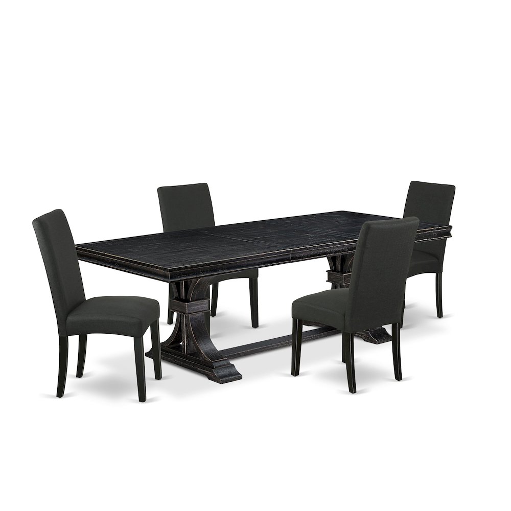5 piece modern dining set of a breakfast table and 4 Linen Fabric kitchen chairs. Picture 1