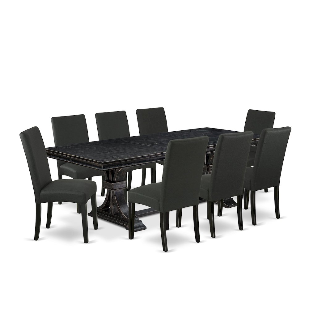 9 piece kitchen table set of a rectangular table and 8 dining chairs. Picture 1