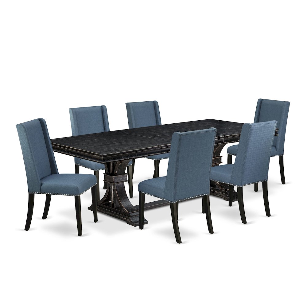 7 piece kitchen set of a kitchen table and 6 Linen Fabric parson chairs. Picture 1