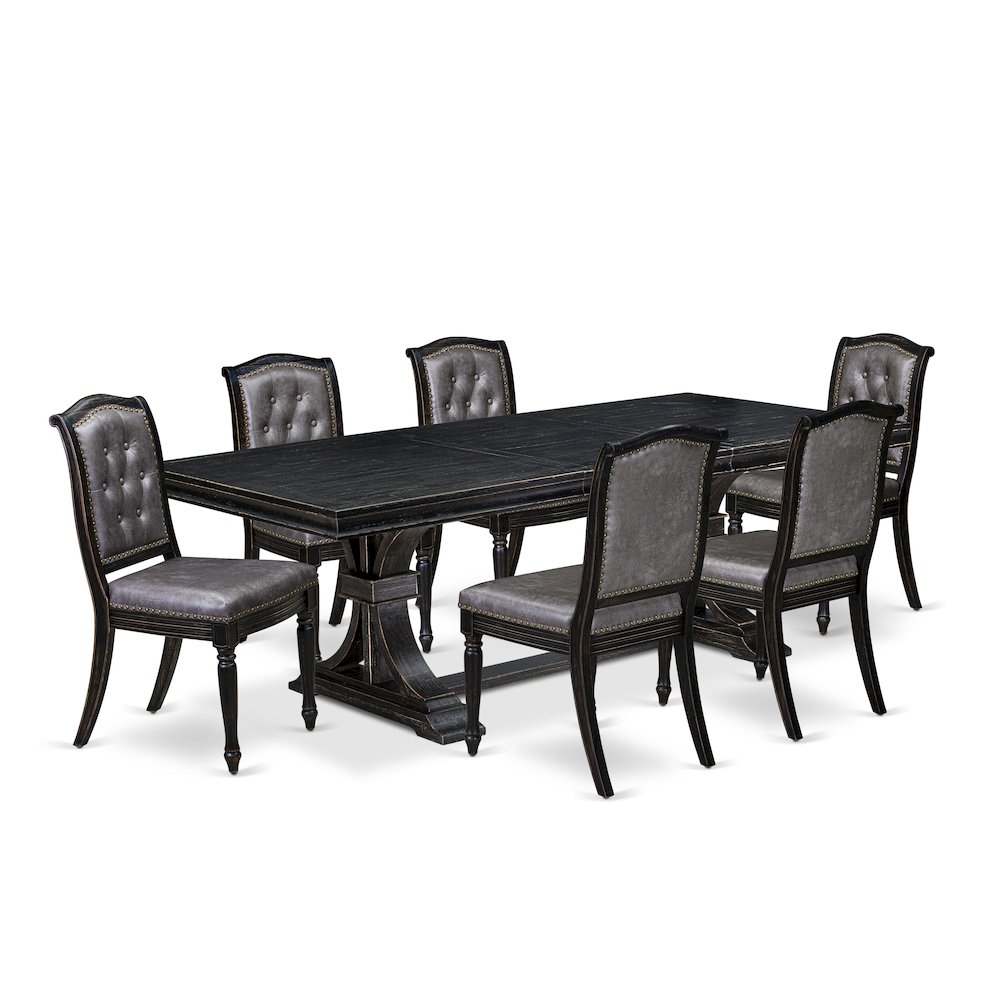 7 pc Dining Room Table Set of a Kitchen Table and 6 Upholstered Chairs. Picture 1