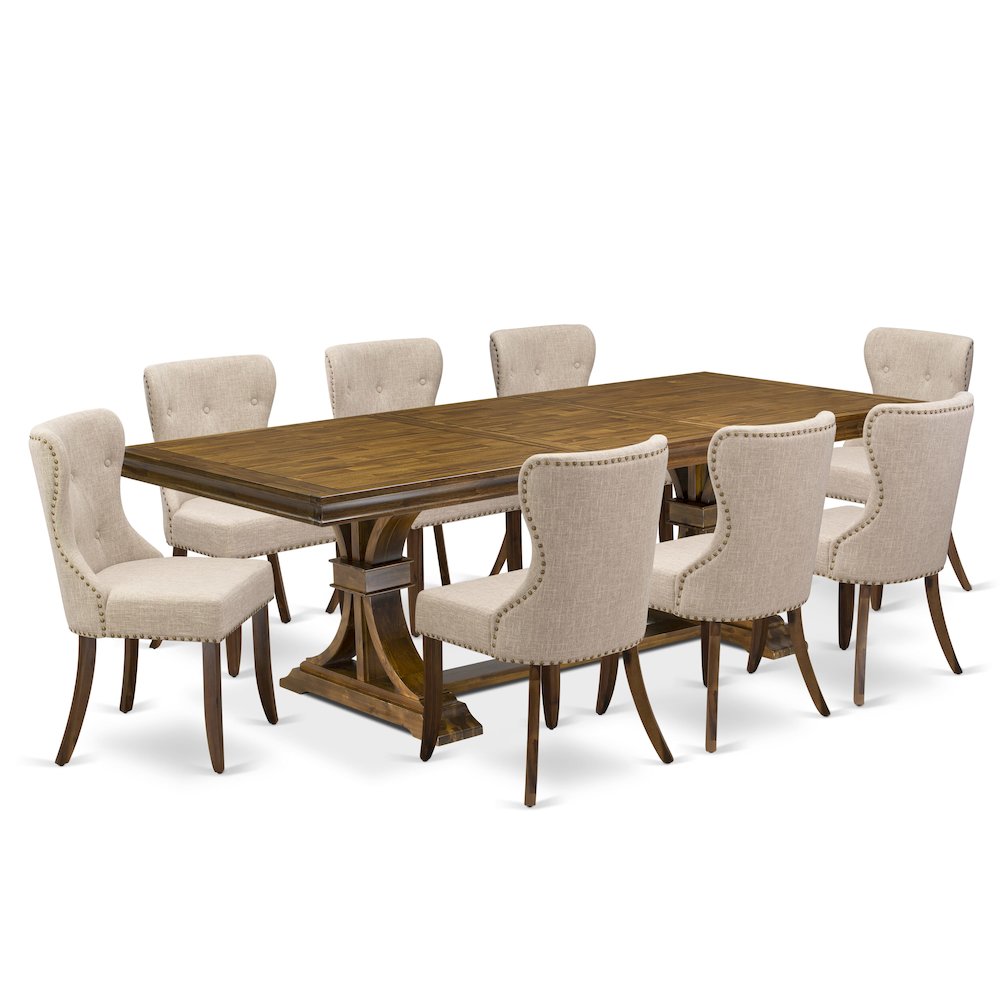 9 pc Modern Dining Set of a Dining Table and 8 Mid Century Dining Chairs. Picture 1