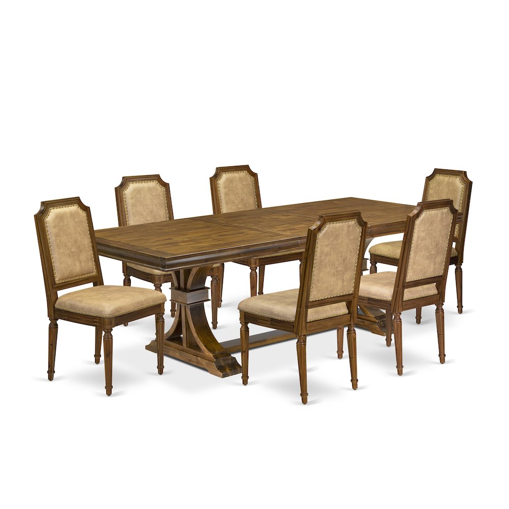 7 piece Dining Table Set of a Kitchen Table and 6 Dark Grey Dining room Chairs. Picture 1