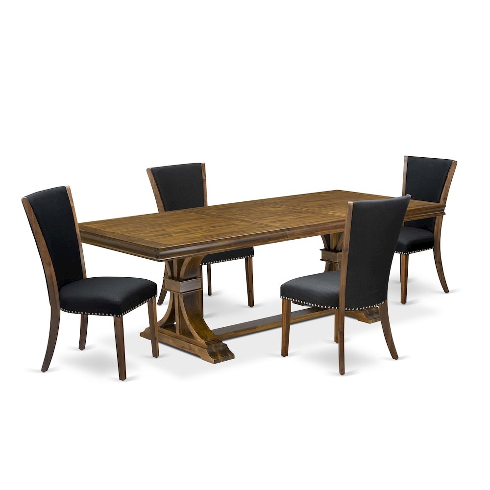 5 piece Kitchen Table Set of a Dining Table and 4 Linen Fabric Dinner Chairs. Picture 1
