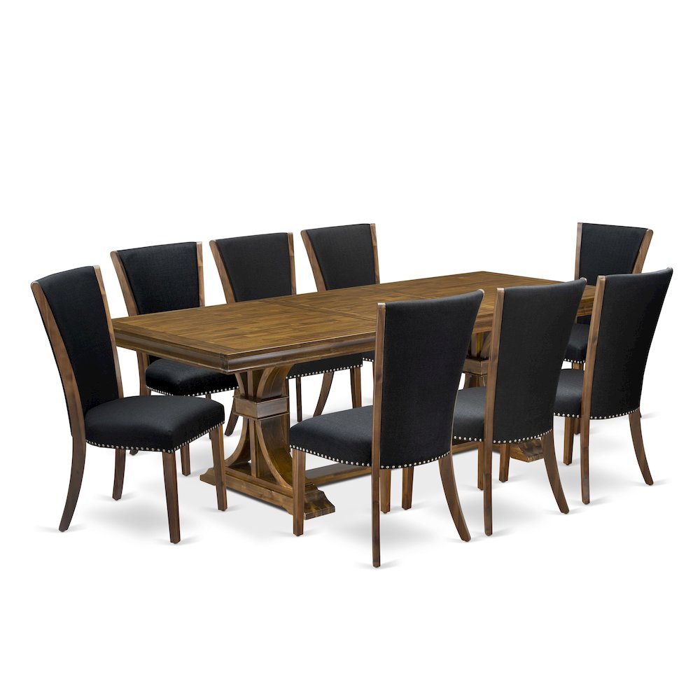 9 piece Dining Table Set a Dining Table and 8 Linen Fabric Dining room Chairs. Picture 1