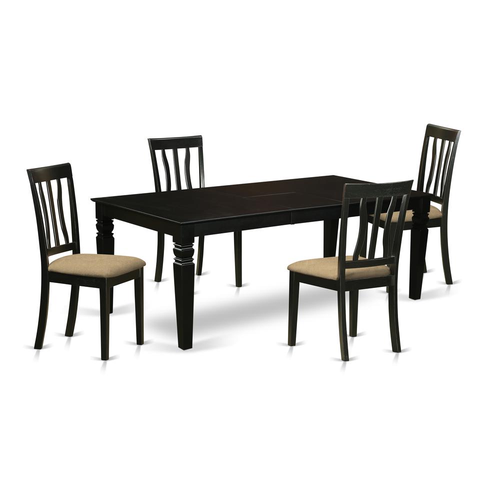 LGAN5-BLK-C 5 Pc Dining Room set with a Dining Table and 4 Linen Seat Dining Chairs in Black. Picture 1