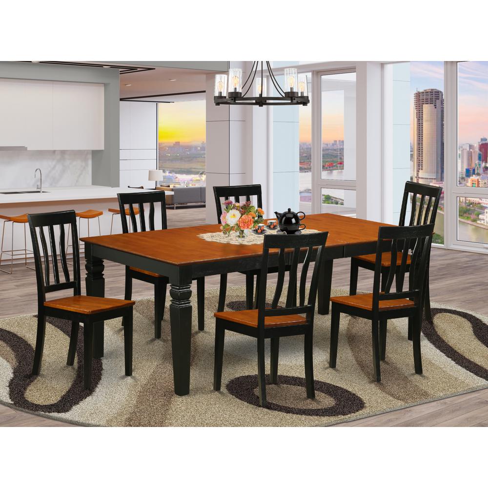 7 Pc Dining room set with a Table and 6 Kitchen Chairs in Black and Cherry, image size:1000x1000