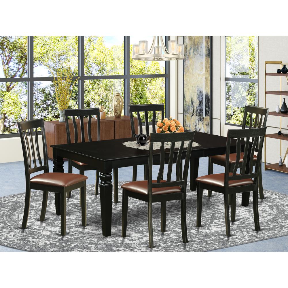 7  Pc  Dining  set  with  a  Dinning  Table  and  6  Leather  Dining  Chairs  in  Black. Picture 4