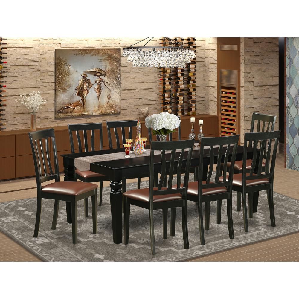 9  Pc  Dinette  set  with  a  Dining  Table  and  8  Leather  Dining  Chairs  in  Black. Picture 4