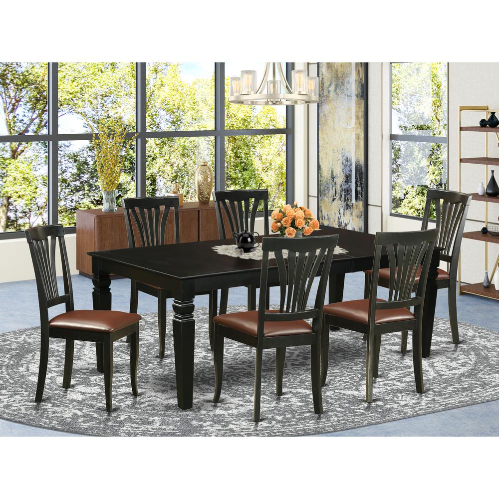 7  Pc  Dining  Room  set  with  a  Dining  Table  and  6  Leather  Dining  Chairs  in  Black. Picture 4