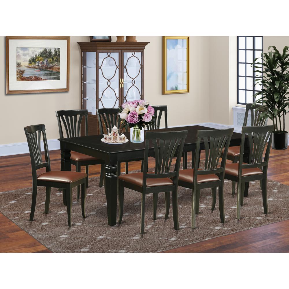 9  Pc  Dinette  set  with  a  Kitchen  Table  and  8  Leather  Dining  Chairs  in  Black. Picture 4