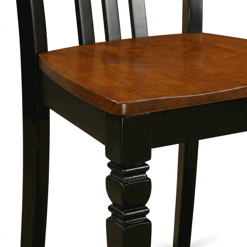 Traditional Solid Wood Dining Chair with Wood Seat, Black & Cherry, Set of 2. Picture 8