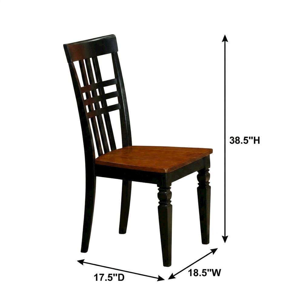 Traditional Solid Wood Dining Chair with Wood Seat, Black & Cherry, Set of 2. Picture 6