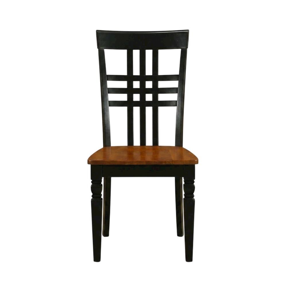 Traditional Solid Wood Dining Chair with Wood Seat, Black & Cherry, Set of 2. Picture 2