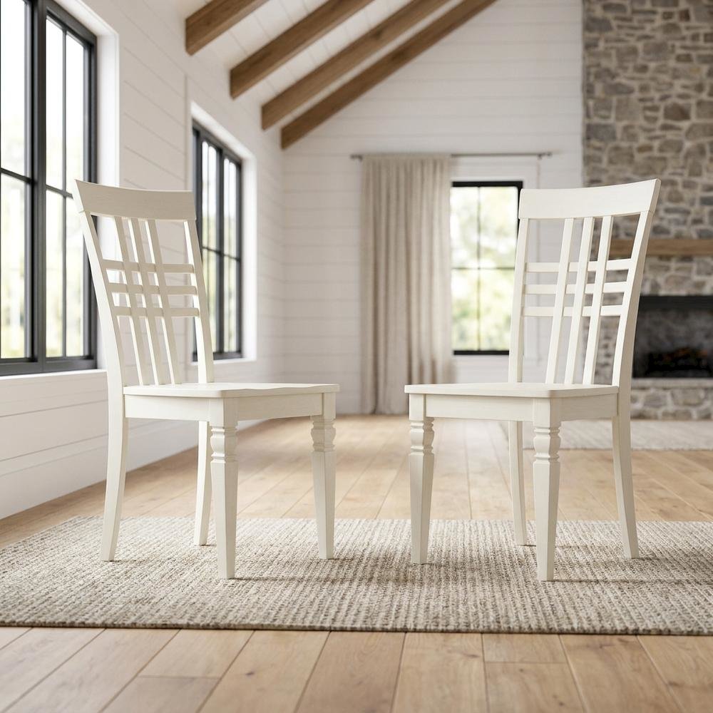 Solid Wood Dining Chairs, Linen White, Set of 2. Picture 3