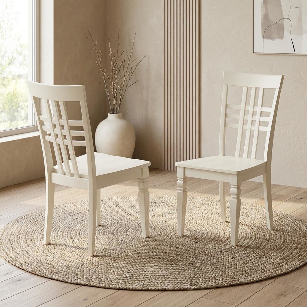 Solid Wood Dining Chairs, Linen White, Set of 2. Picture 4