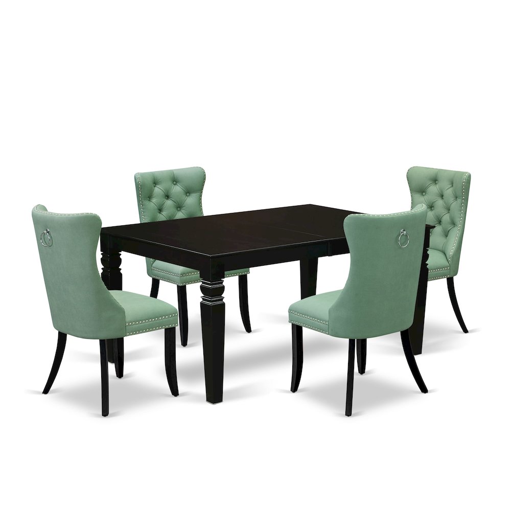 5 Piece Dining Set Contains a Rectangle Wooden Table with Butterfly Leaf. Picture 1