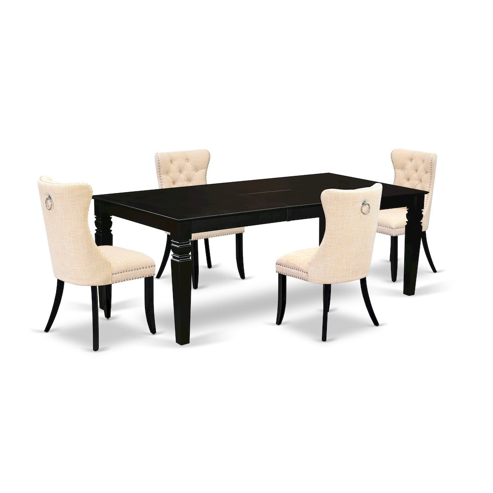 5 Piece Dining Set Contains a Rectangle Wooden Table with Butterfly Leaf. Picture 1