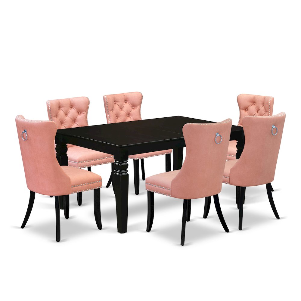 7 Piece Dining Table Set Contains a Rectangle Kitchen Table with Butterfly Leaf. Picture 1