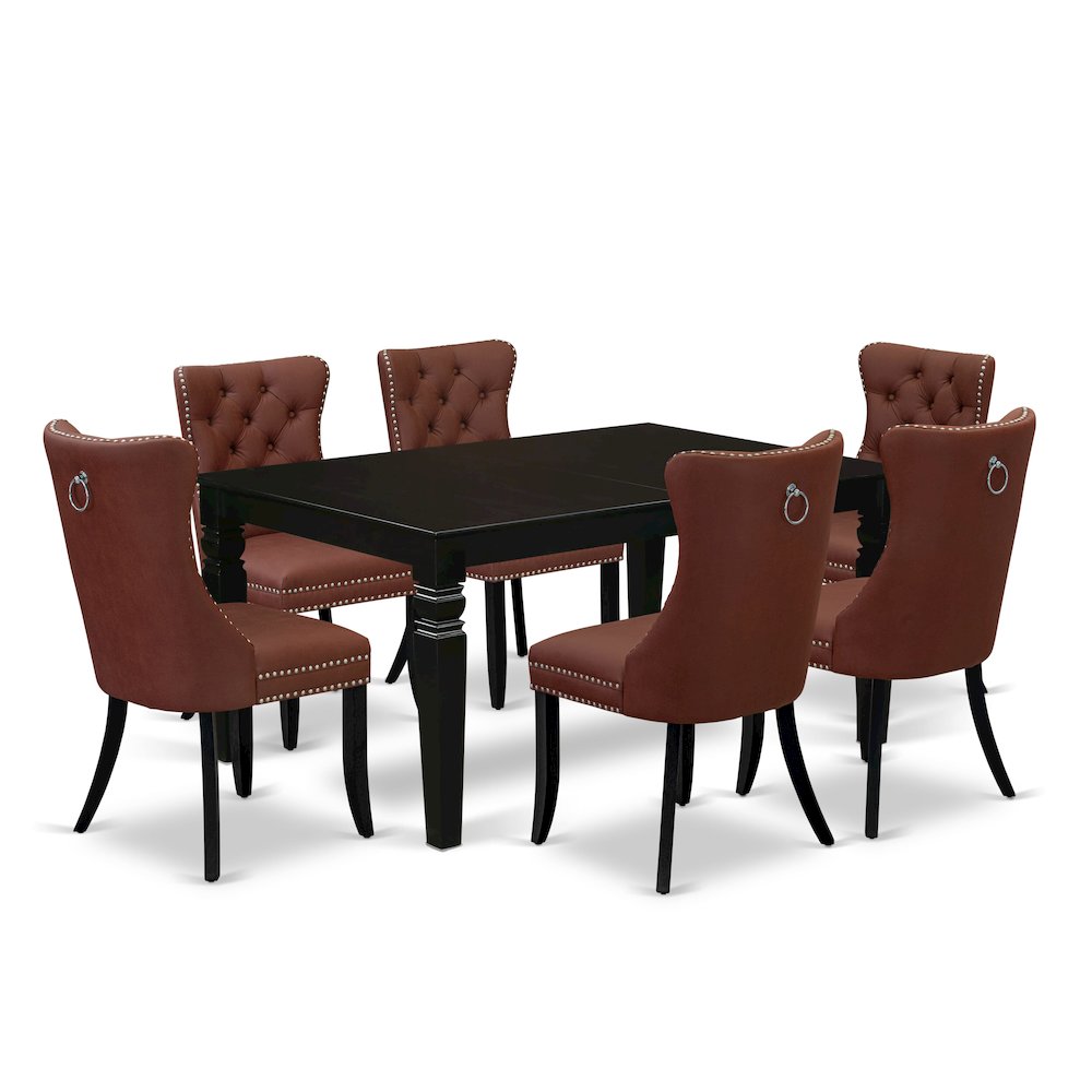 7 Piece Dining Table Set Contains a Rectangle Kitchen Table with Butterfly Leaf. Picture 1