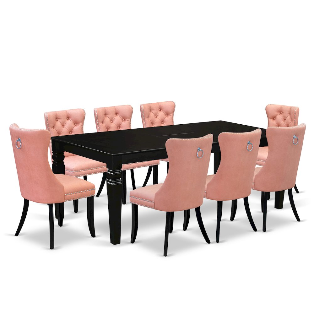 9 Piece Kitchen Set Consists of a Rectangle Dining Table with Butterfly Leaf. Picture 1