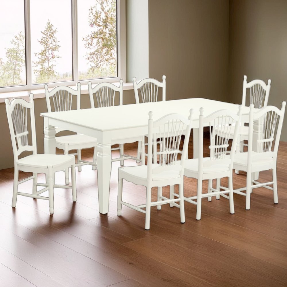 Elegant White 9 Piece Dining Table Set with 8 Chairs for Large Spaces. Picture 3