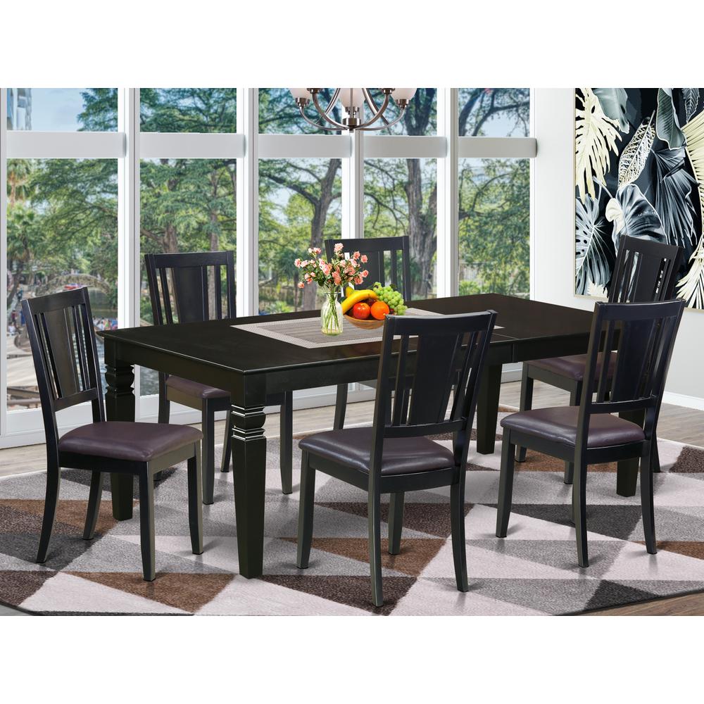 7  Pc  Dining  Room  set  with  a  Dining  Table  and  6  Leather  Kitchen  Chairs  in  Black. Picture 4