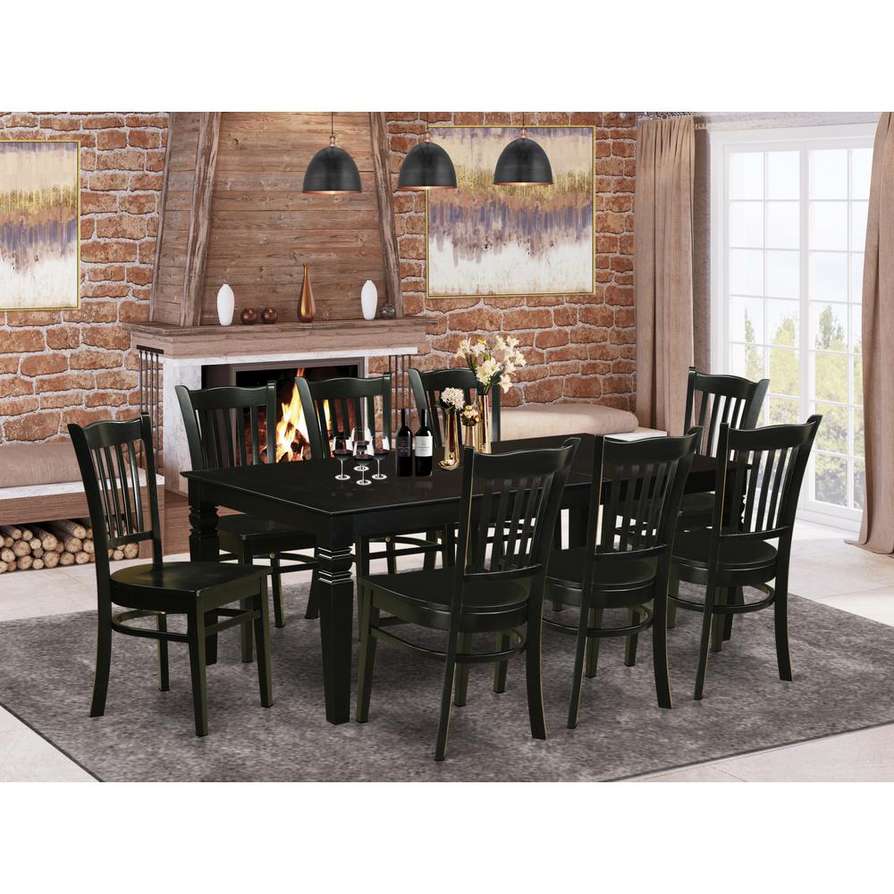 9  Pc  Dining  Room  set  with  a  Kitchen  Table  and  8  Wood  Kitchen  Chairs  in  Black. Picture 2