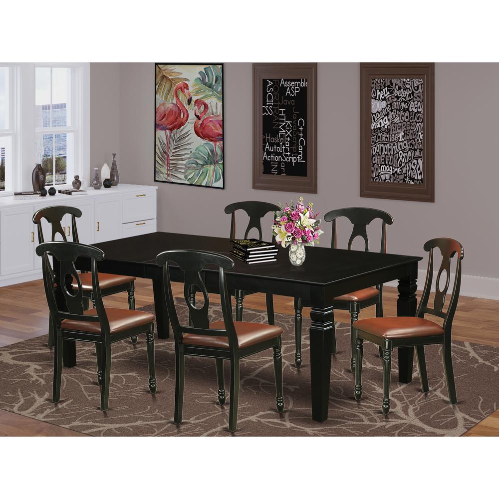 7  Pc  Dining  set  with  a  Dining  Table  and  6  Leather  Kitchen  Chairs  in  Black. Picture 2