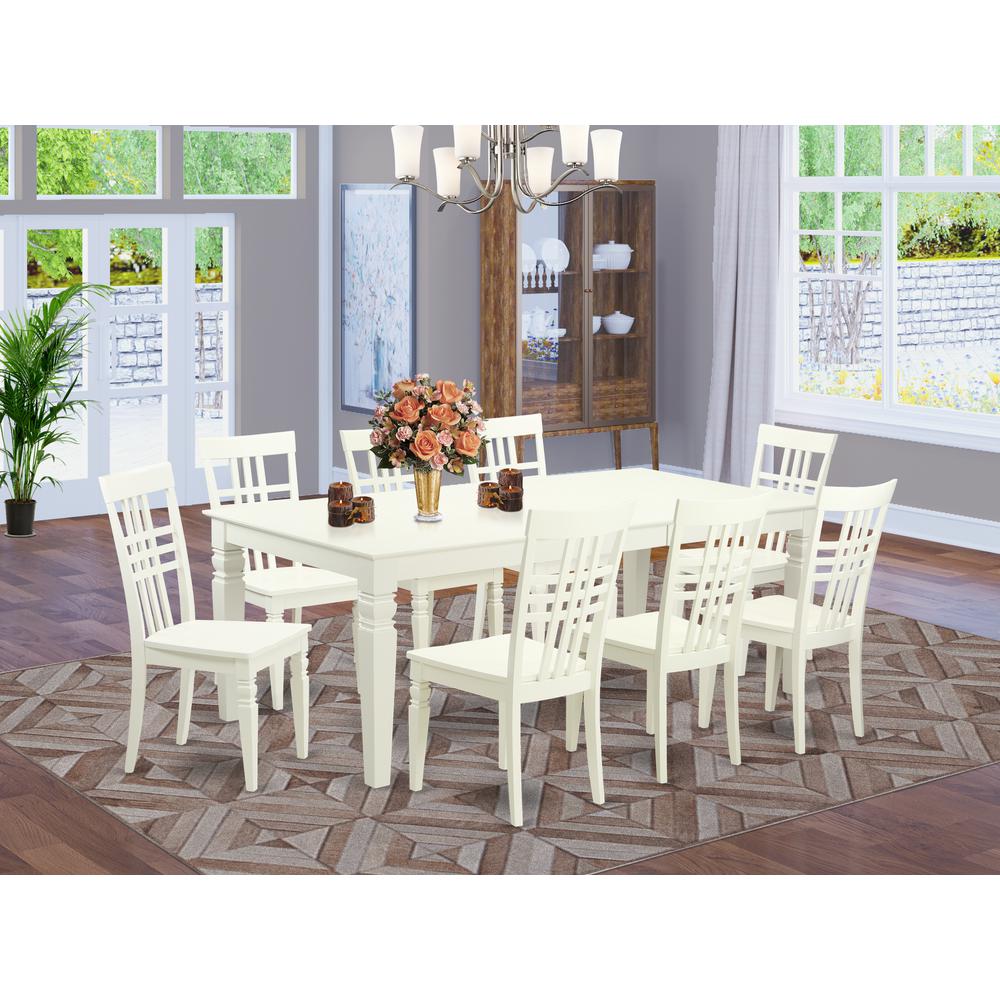 9  PcTable  set  with  a  Dining  Table  and  8  Dining  Chairs  in  Linen  White. Picture 4