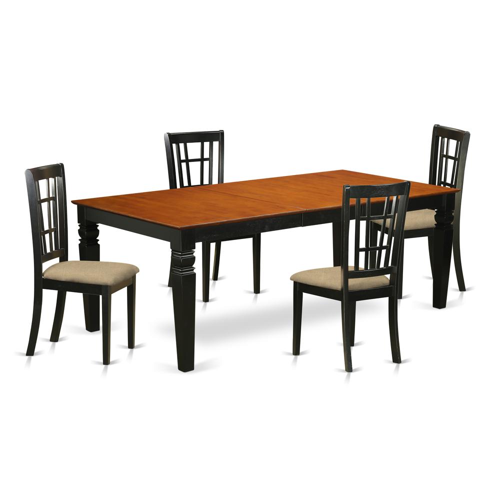 LGNI5-BCH-C 5 Pc Kitchen Tables and chair set with a Dining Table and 4 Kitchen Chairs in Black and Cherry. Picture 1