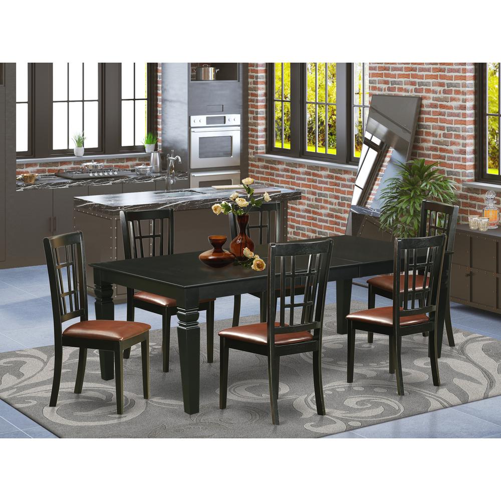 7  Pc  Dining  Room  set  with  a  Dinning  Table  and  6  Leather  Dining  Chairs  in  Black. Picture 4