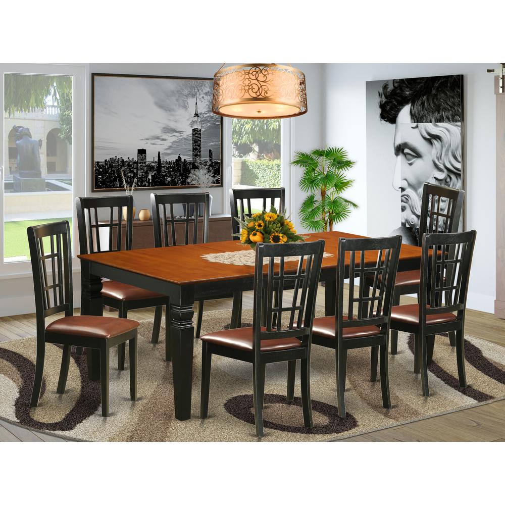 9  PC  Kitchen  Table  set  with  a  Dining  Table  and  8  Dining  Chairs  in  Black  and  Cherry. Picture 4
