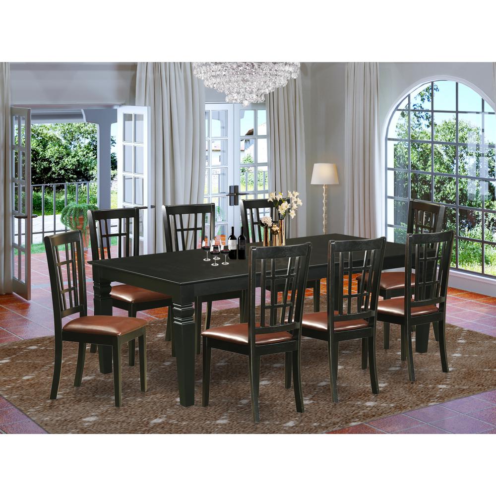 9  PcKitchen  table  set  with  a  Dinning  Table  and  8  Leather  Kitchen  Chairs  in  Black. Picture 4