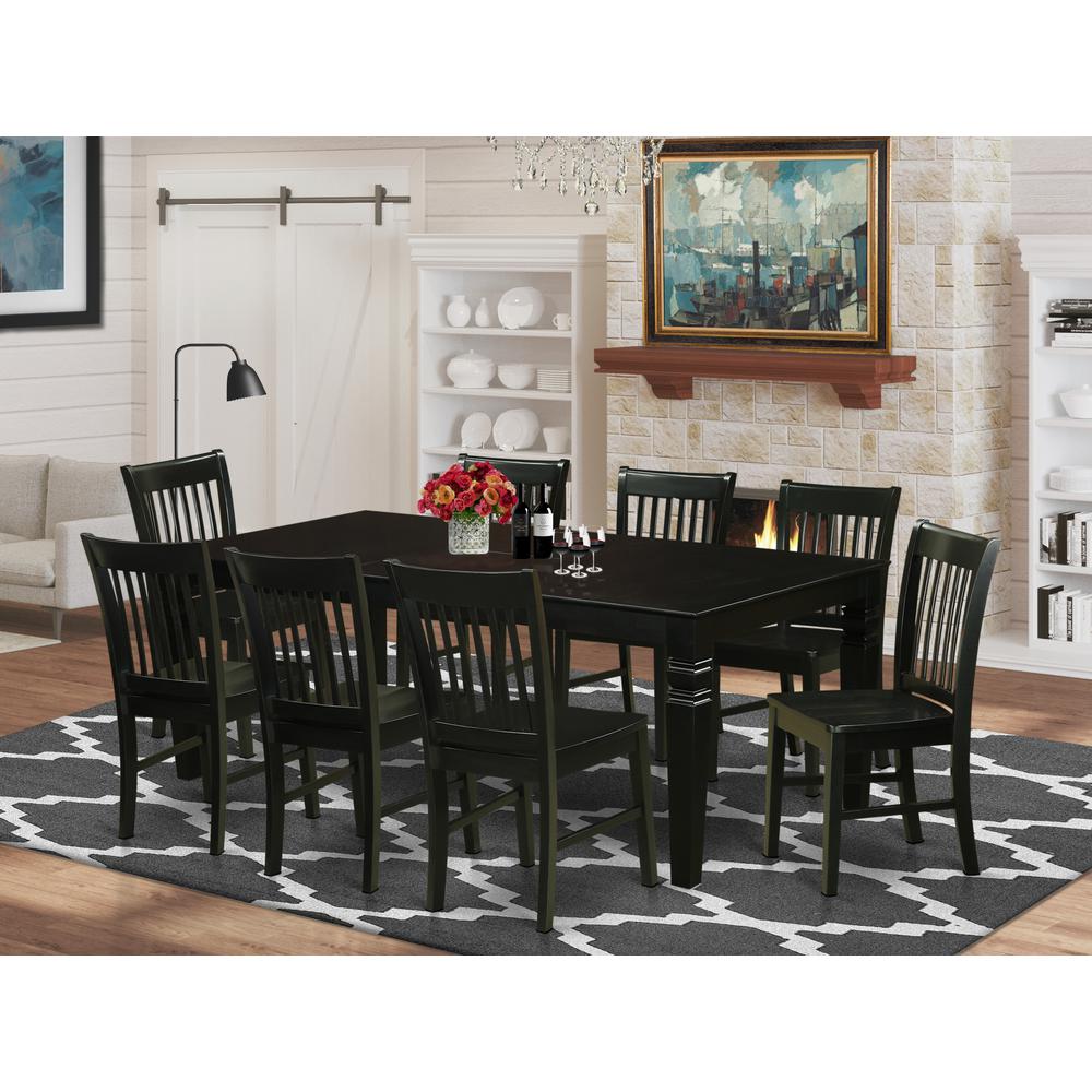 9  Pc  Dining  set  with  a  Dining  Table  and  8  Wood  Dining  Chairs  in  Black. Picture 2