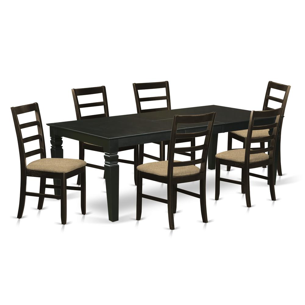 LGPF7-BLK-C 7 Pc Kitchen table set with a Dining Table and 6 Linen Kitchen Chairs in Black. Picture 1
