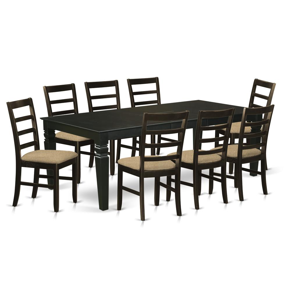 LGPF9-BLK-C 9 Pc Dining Room set with a Kitchen Table and 8 Kitchen Chairs in Black. Picture 1