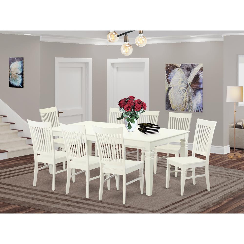9  PcTable  set  with  a  Dining  Table  and  8  Dining  Chairs  in  Linen  White. Picture 4