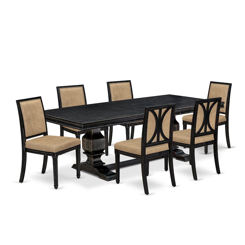 7 piece Modern Dining Table Set of a Kitchen Table and 6 Dark Grey Dinner Chairs. Picture 1