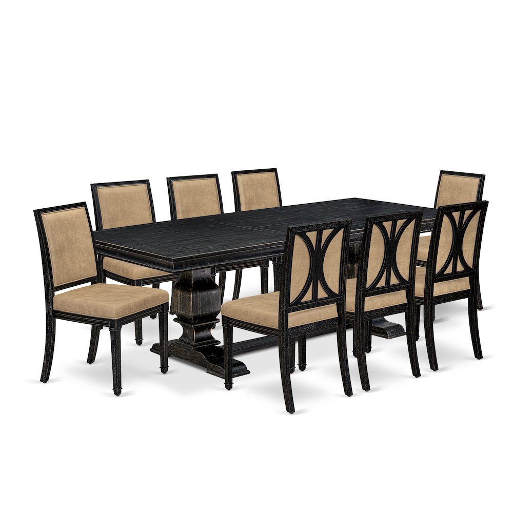 9 piece Kitchen Table Set of a Dining Table and 8 Dark Grey Dining Chairs. Picture 1