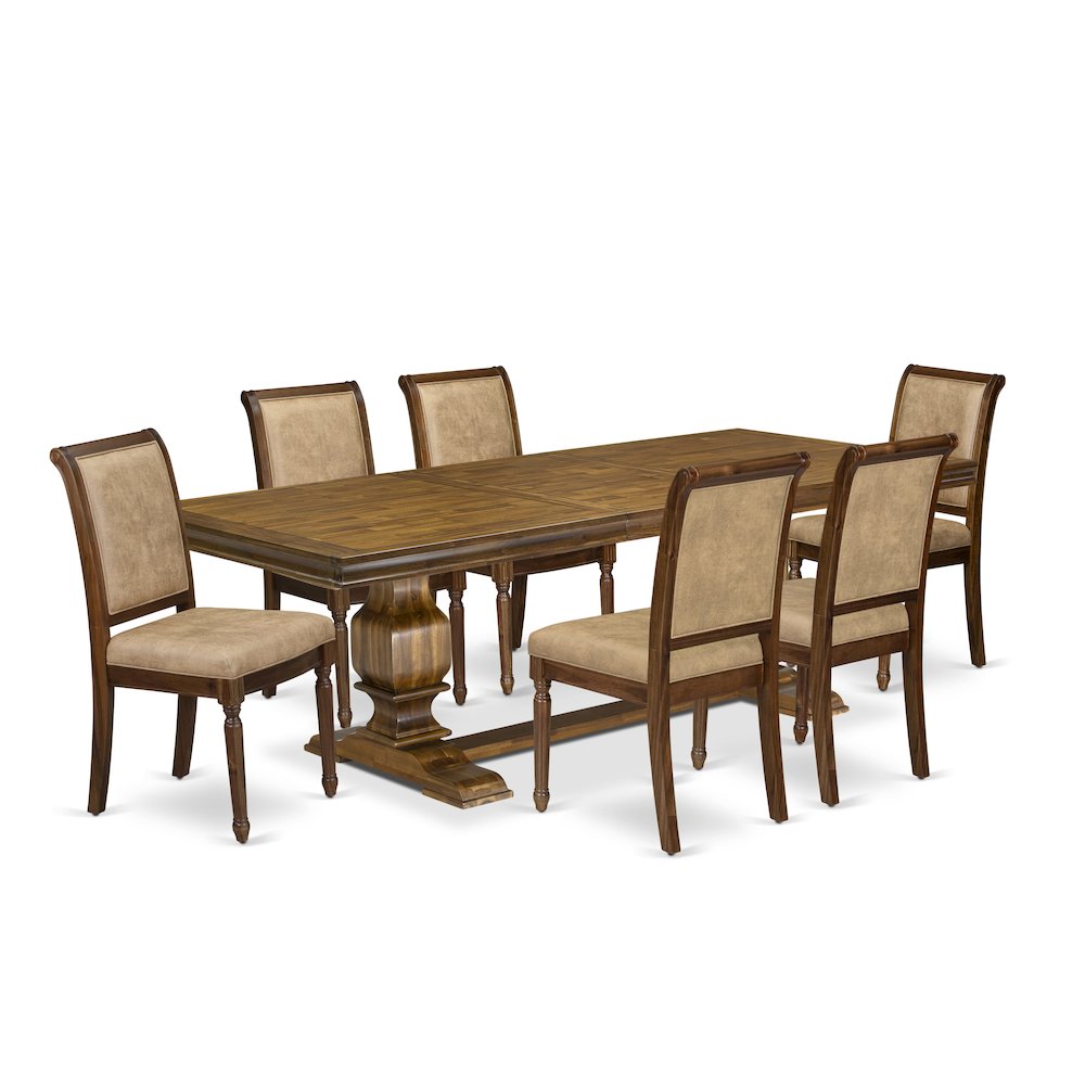 7 piece Kitchen Table Set of a Dining Table and 6 Dark Grey Dinner Chairs. Picture 1