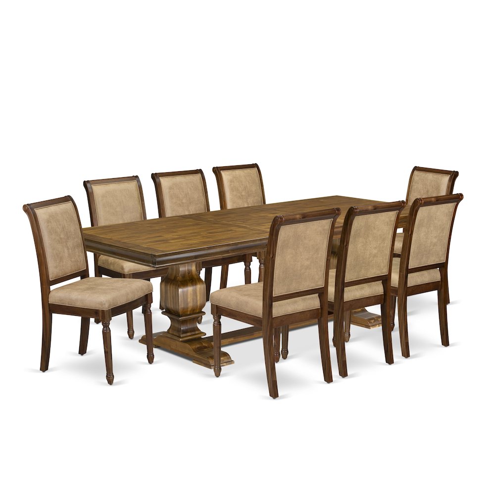 9 piece Kitchen Table Set includes a Dining Table and 8 Dark Grey Dinner Chairs. Picture 1